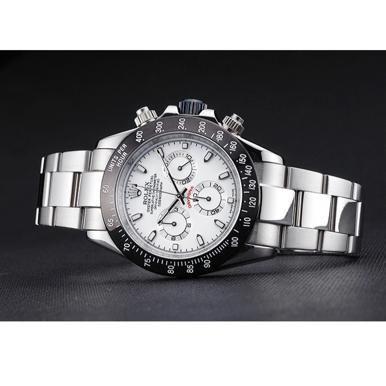Good copy rolex watches Enameled Stainless Black Steel White Dial Rolex Daytona 0615
